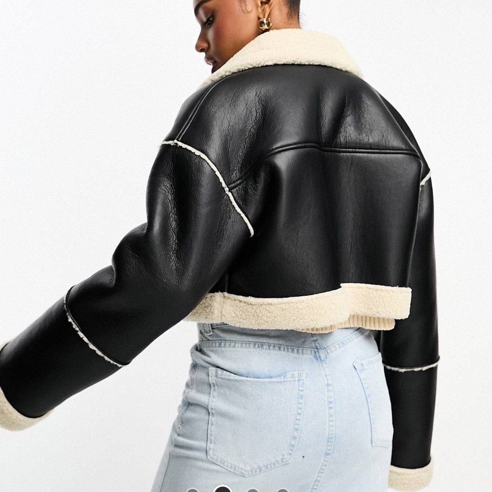 NWOT Pull&Bear Sherpa leather cropped jacket
